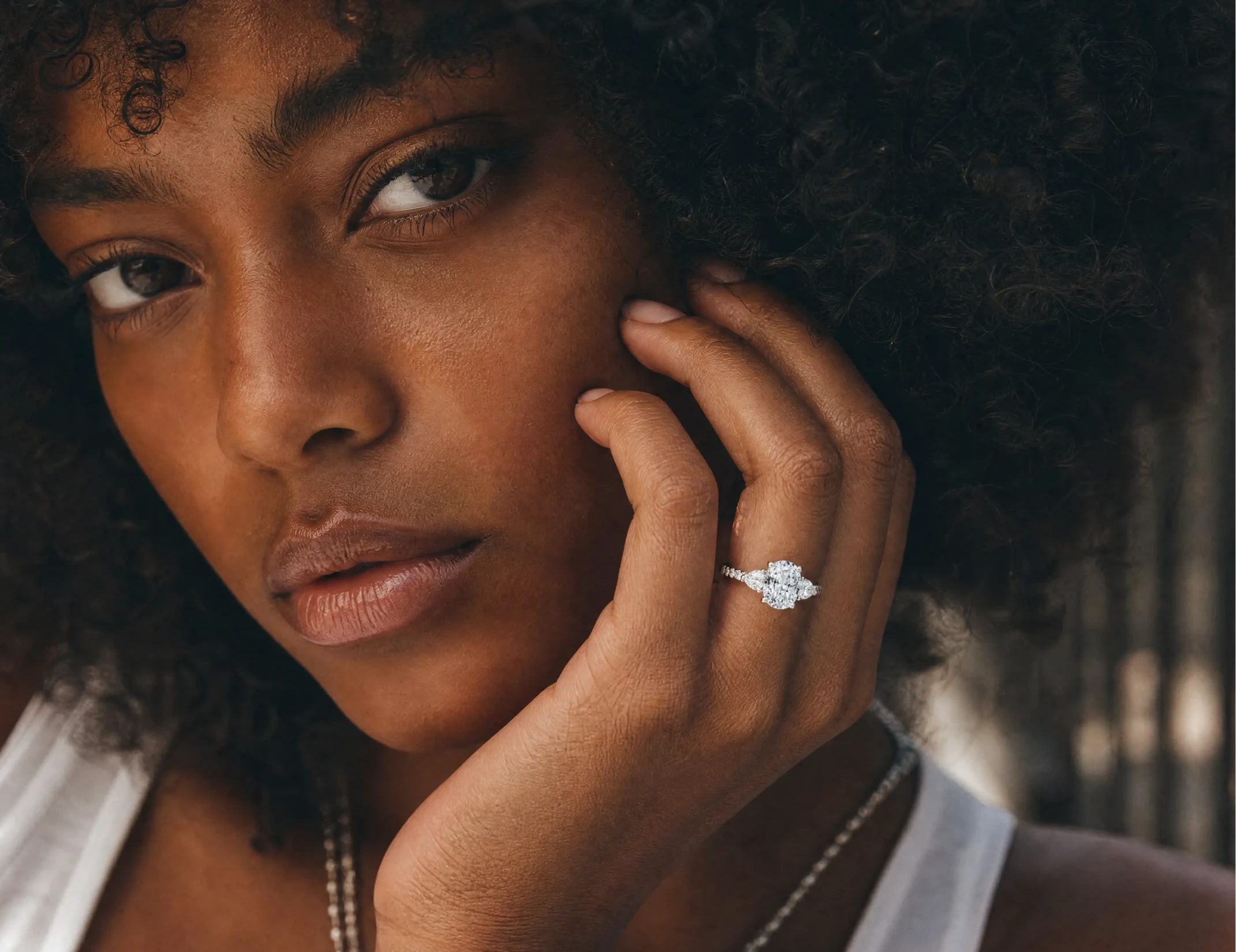 Model wearing diamond jewelry