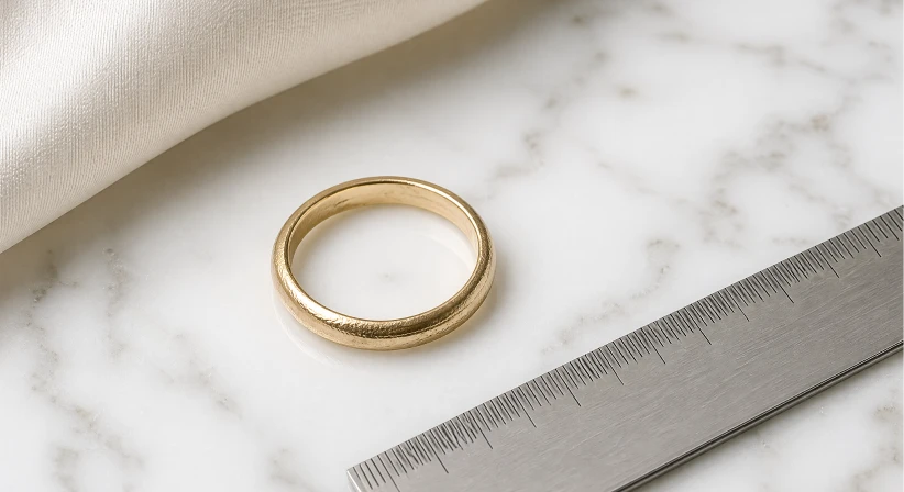 Ring and ruler prepared for measurement