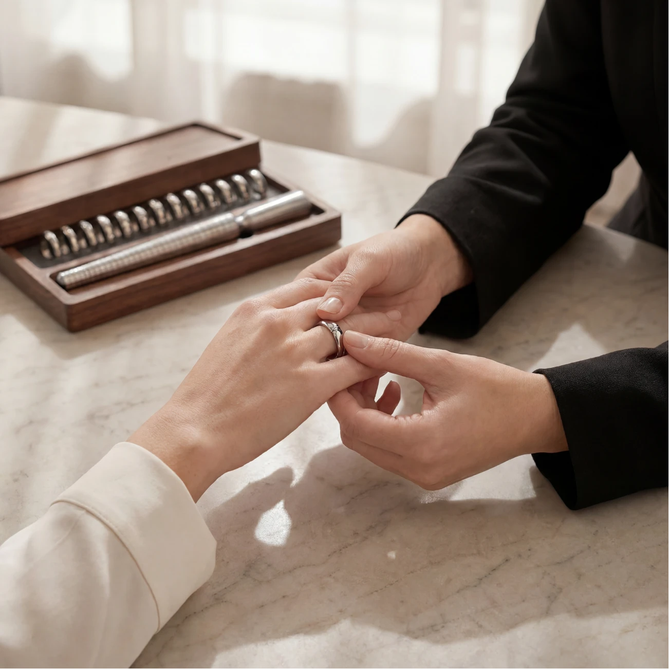 Put ring sizer on finger