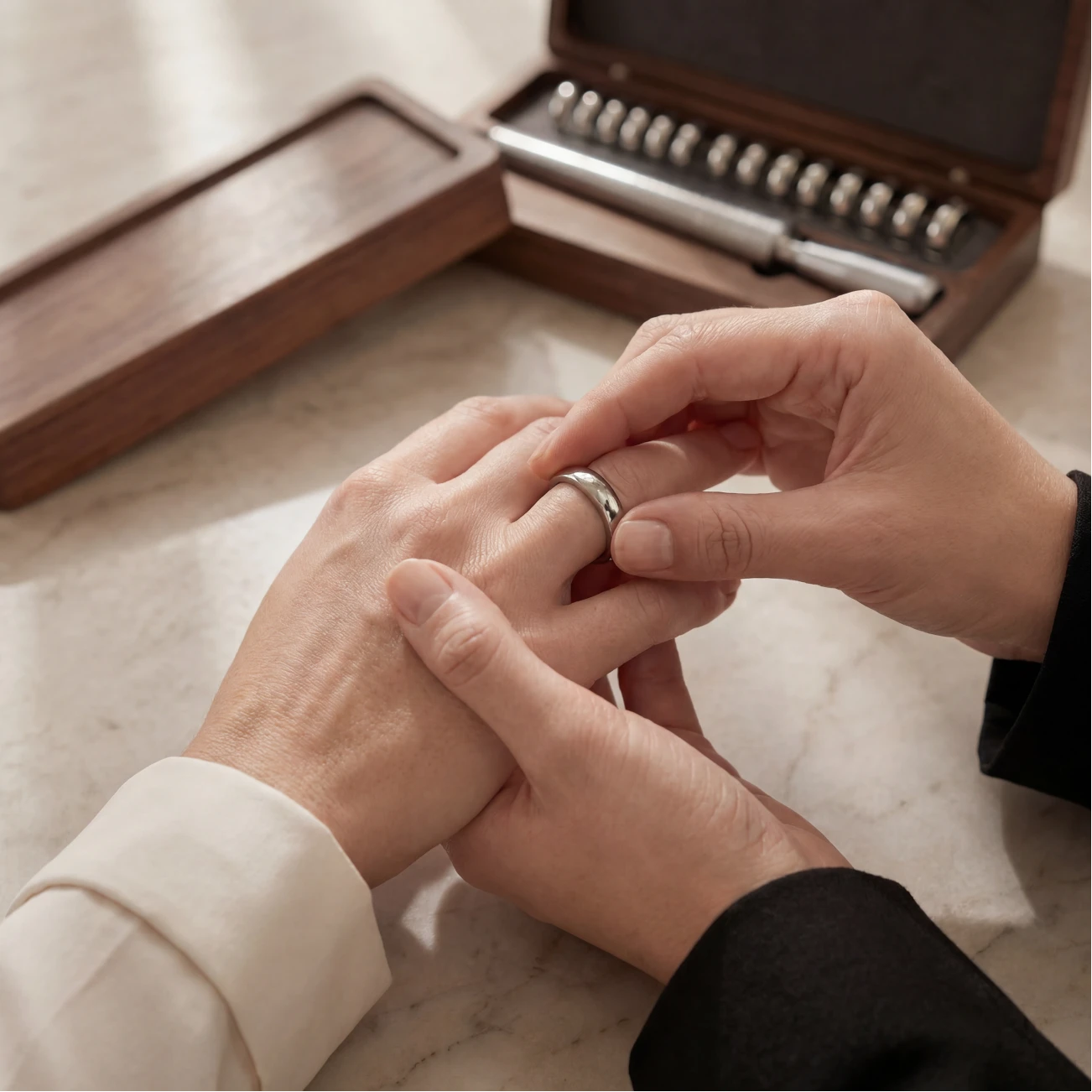 Check ring sizer fit across knuckle